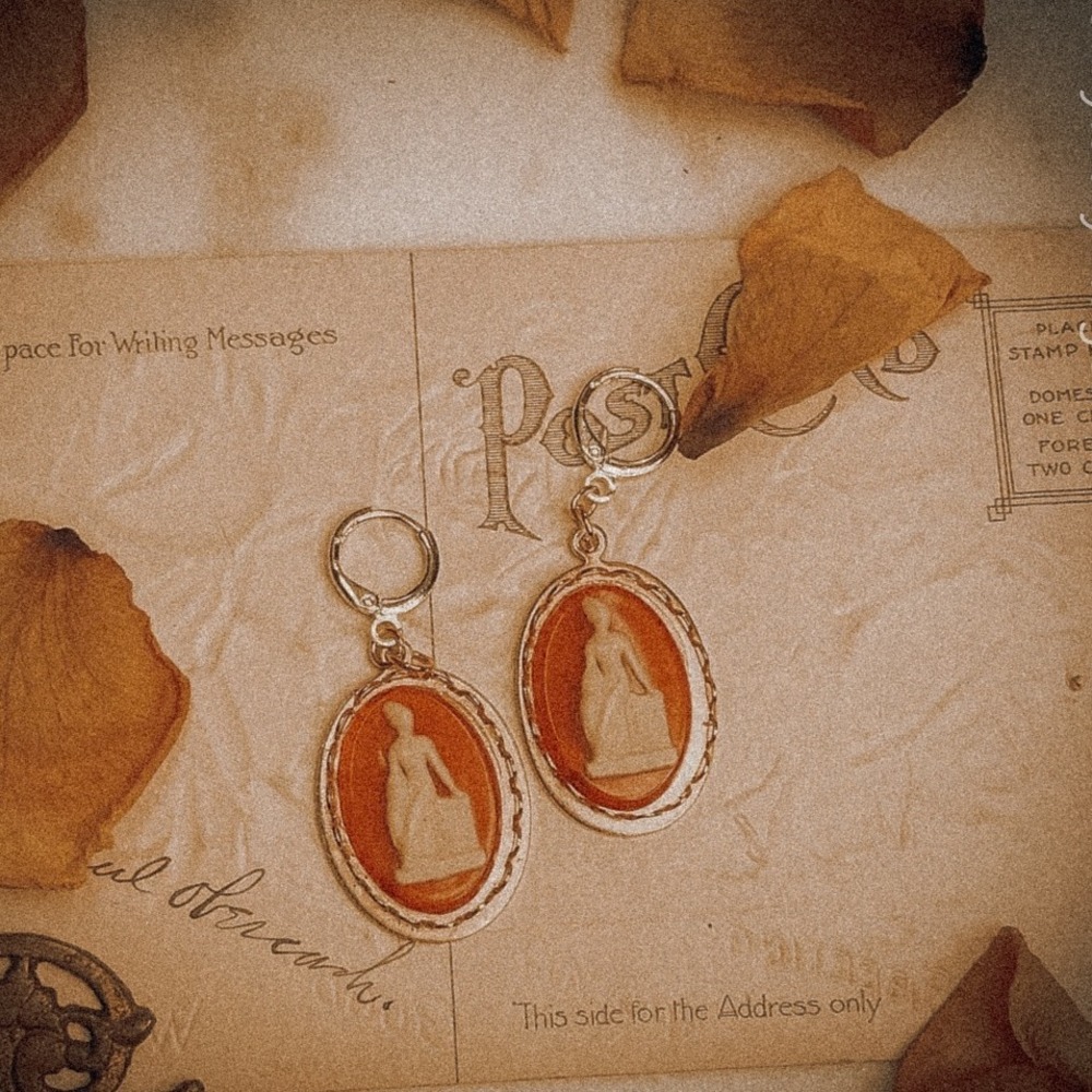 Victorian Cameo Orange and Cream‎ Statement Earrings